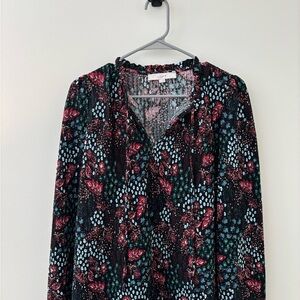 LOFT Women's Floral Print Top - Black and Red